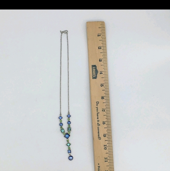 Nancy & Rise NR Crystal Rhinestone Drop Aqua Necklace 1980s Lavaliere Victorian - Picture 5 of 6
